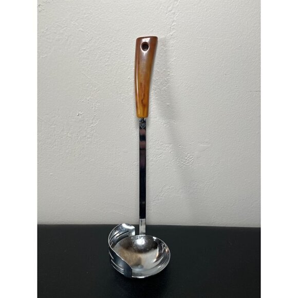 VTG Ladle Strainer Bakelite Brown Butterscotch Swirl Handle Stainless Steel MCM - Picture 15 of 16